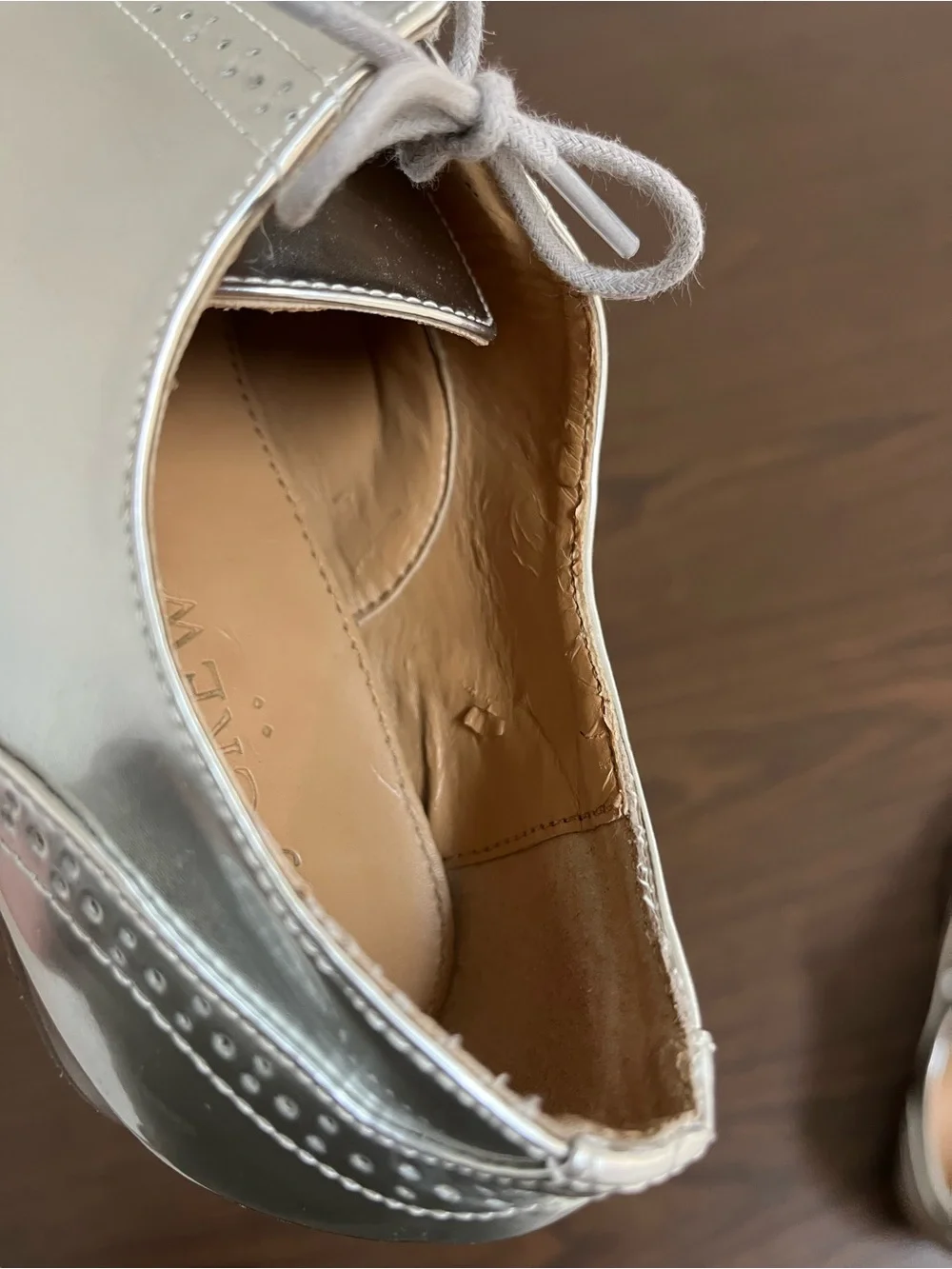 J.Crew Womens 7.5 Silver Metallic Leather Oxfords Cap Toe Brogue Lace Up